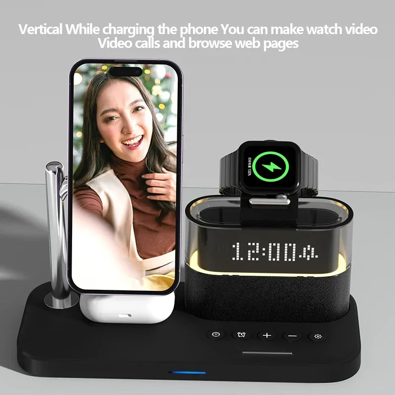 HaaYot 5 في 1 شاحن لاسلكي مغناطيسي محطة شحن سريعة حامل آيفون 17 16 برو ماكس iWatch/Airpods مع ضوء ليلي LED