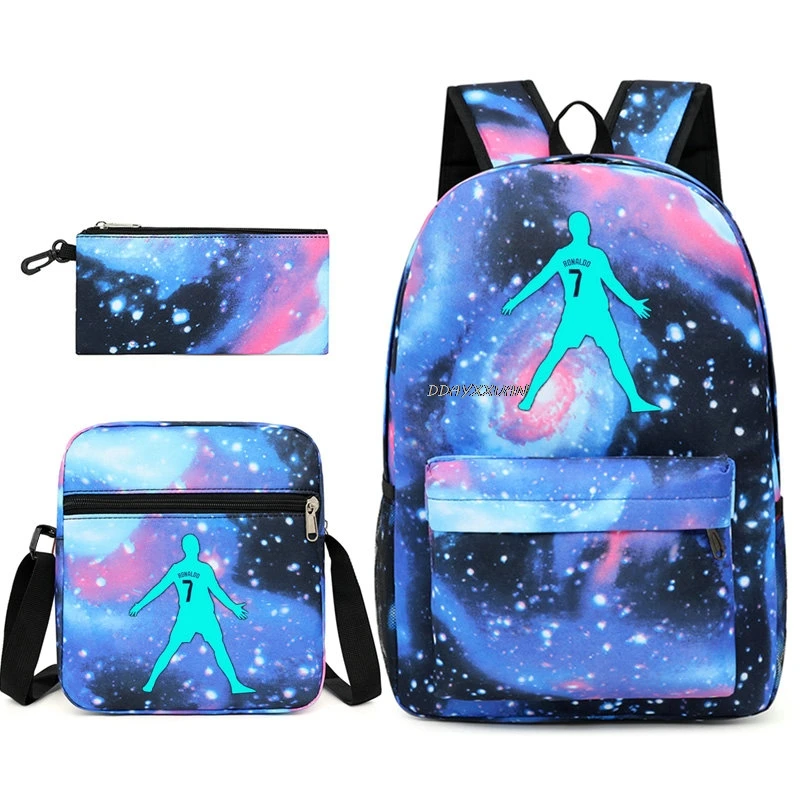 Hot CR7 Luminous Print Backpack For Teenager Girls Boy School Bag Laptop Rucksack School Gift Knapsack With Pencil Case 3Pcs Set