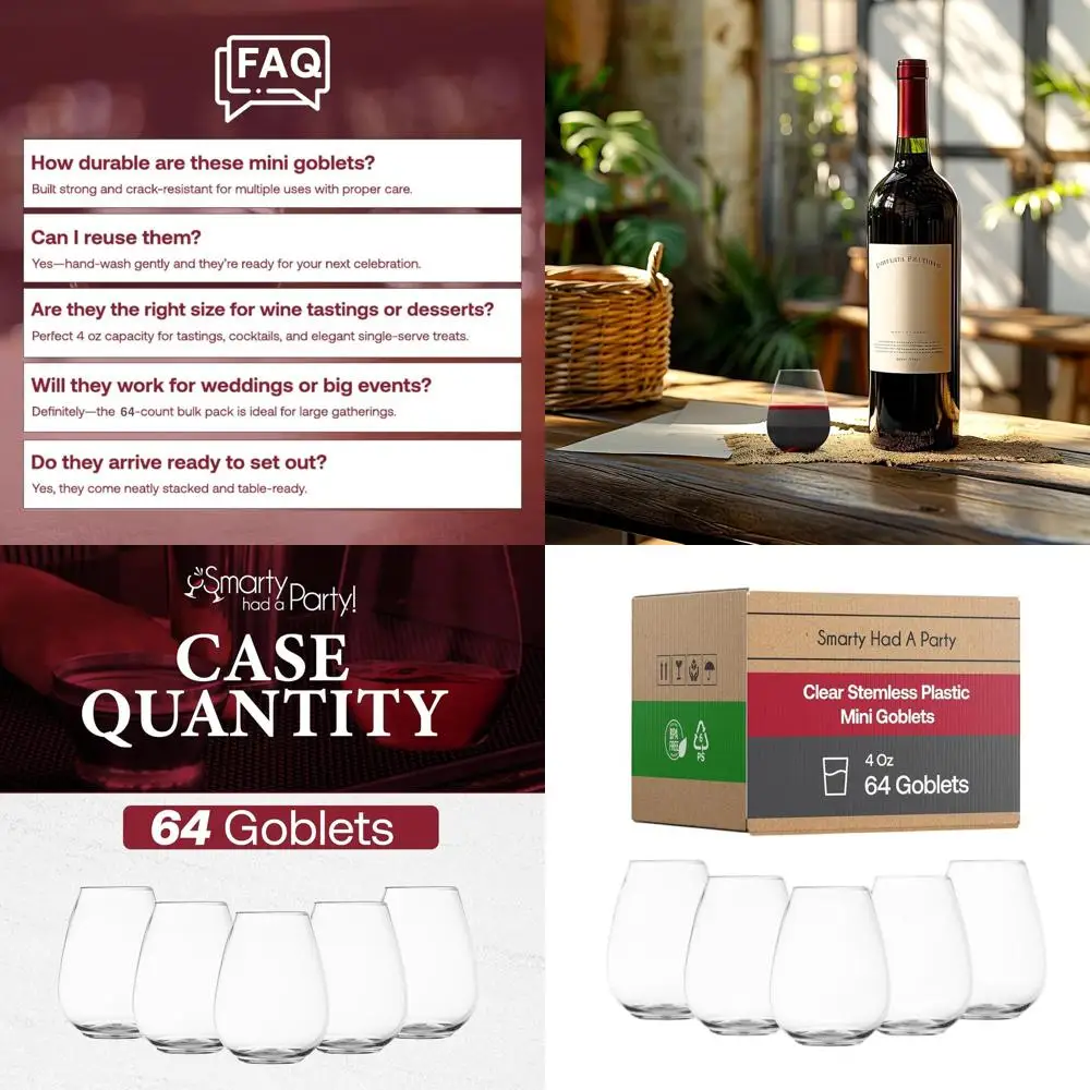 

80-Count Elegant Disposable Wine Glasses for Weddings and Events - Plastic Stemless Cups for Toasts and Tastings