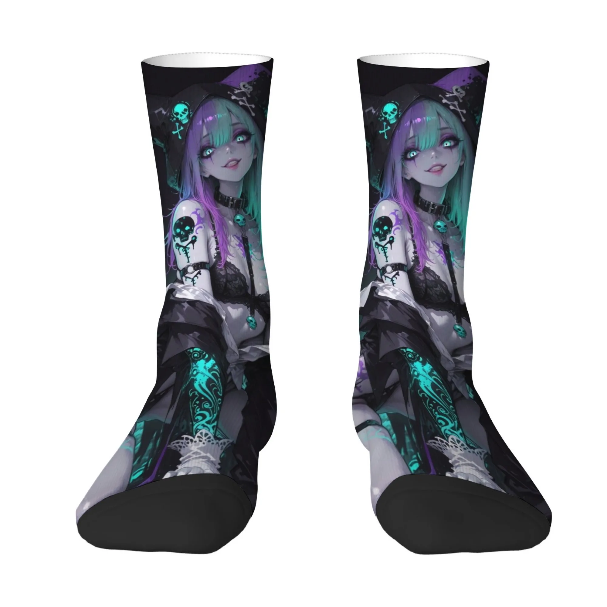 Cyberpunk Devil Clown Anime Girl Novelty Men's Socks Harajuku Style Crazy Street Hip-Hop Funny Socks Outdoor Casual Sports Socks