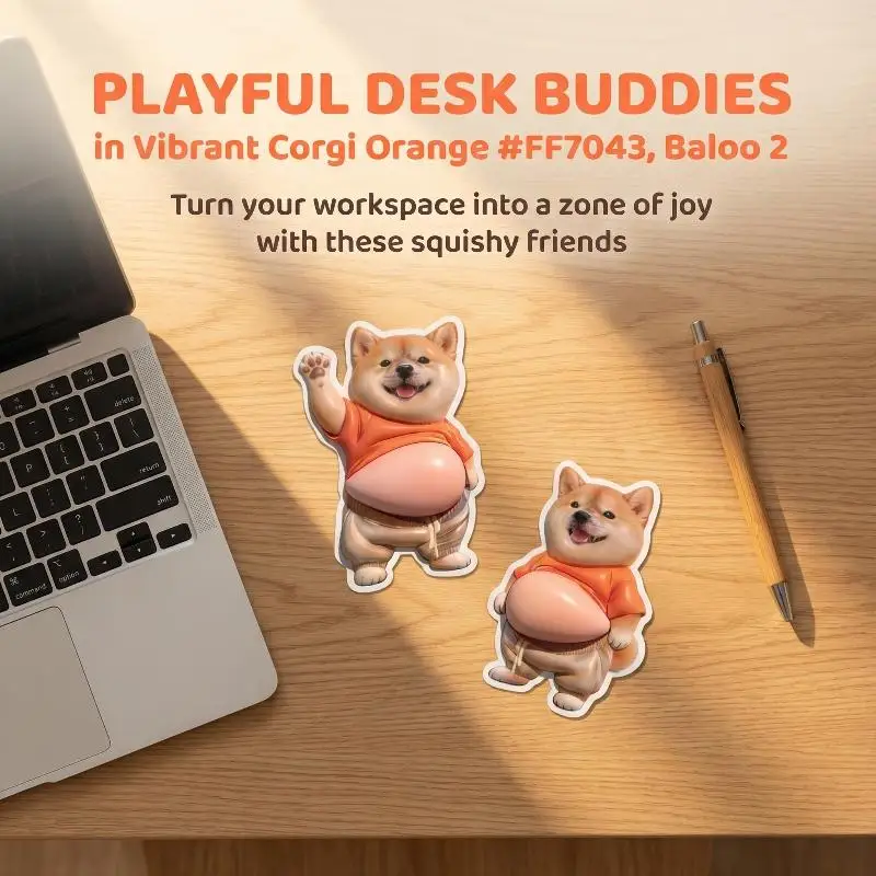 Kawaii Dog Belly Sticker 3D Cute Orange Outfit Kitten Soft Silicone Seal for Phone Books Kids Collectible