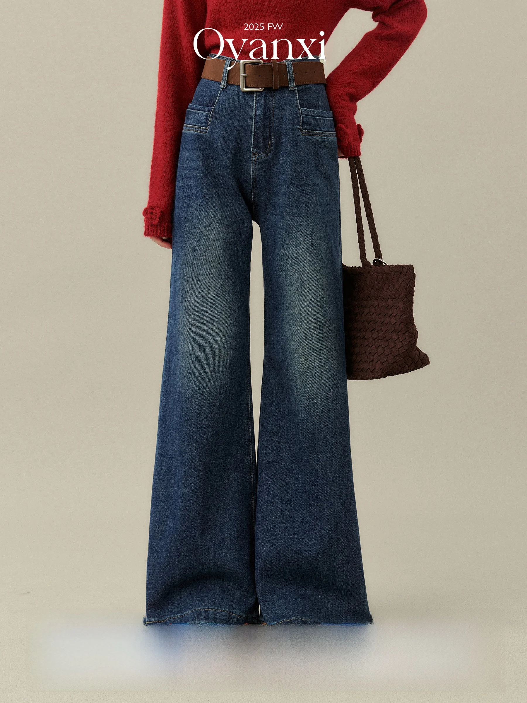 

Джинсы прямого кроя с высокой талией и широкими штанинами, новые женские джинсовые брюки с подвесным ощущением 2025 года, Xiyue Walking in the West Field Blue