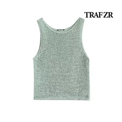 TRAF ZR Knit Tanks Camis Ladies Tops Sleeveless Prairie Chic Casual Fashion Holiday Tops Y2k Vintage Minimalist Tanks & Camis