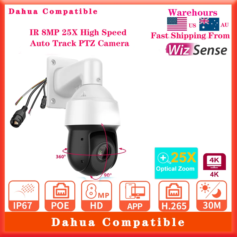 

Dahua OEM 8MP 4K 25X Zoom PTZ IP Camera SD49825XB-HNR IR 100m WizSense Auto Track Human Vehicle Detect Camera Outdoor