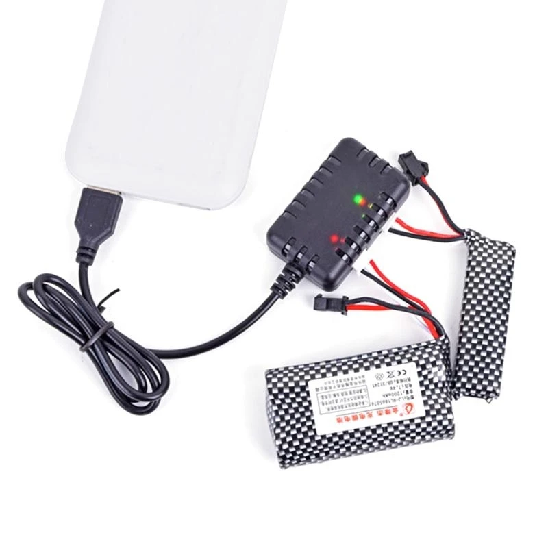 090F Caricatore USB per 7.4V 2 IN1 1000MAH XH-3P Plug per RC per batteria per auto