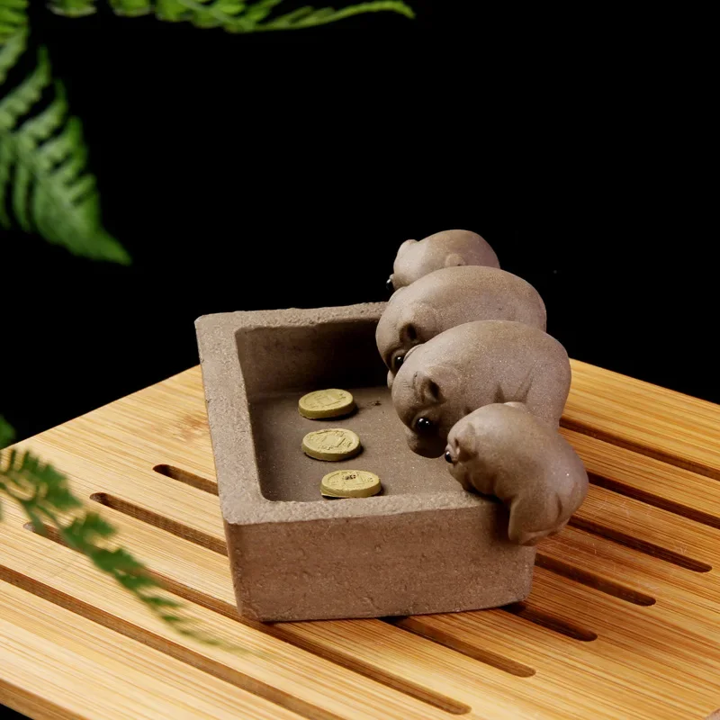 Purple Sand Tea Pet Ornaments, Piglet Trough Crafts, Handmade Gifts, Tea Plate, Tea Set Sculpture, Cartoon Cute Home Decor