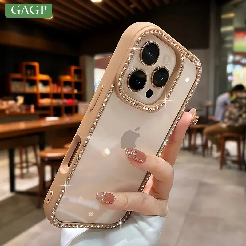 حافظة لهاتف آيفون 16 برو ماكس فاخرة شفافة من البولي يوريثان الحراري غطاء هجين مضاد للصدمات لهاتف آيفون 13 14 15 16 برو ماكس بلينغ الماس الوفير كابا