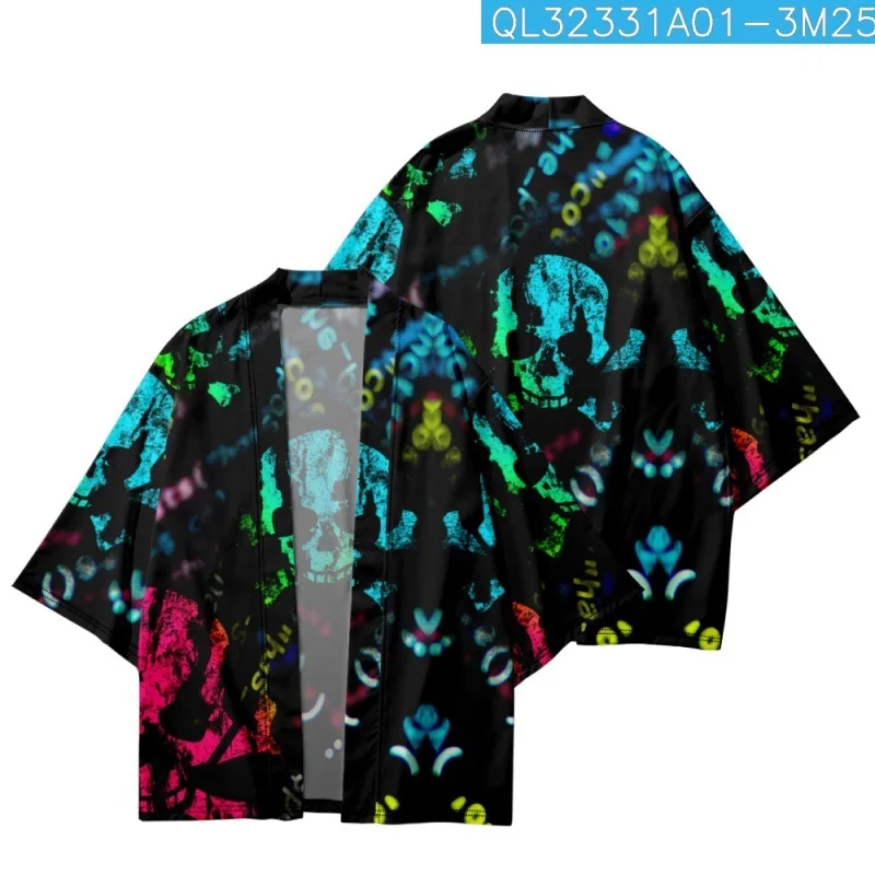 

Summer Japanese Kimono Beach Shorts Traditional Color Skull Printed Cardigan Yukata Couple Women Men Streetwear