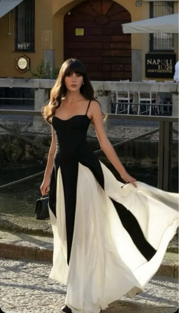 OLOEY Sexy Spaghetti Straps Silk Beach Evening party Dresses Black Sweetheart Floor Length Formal Occasion Prom Dress