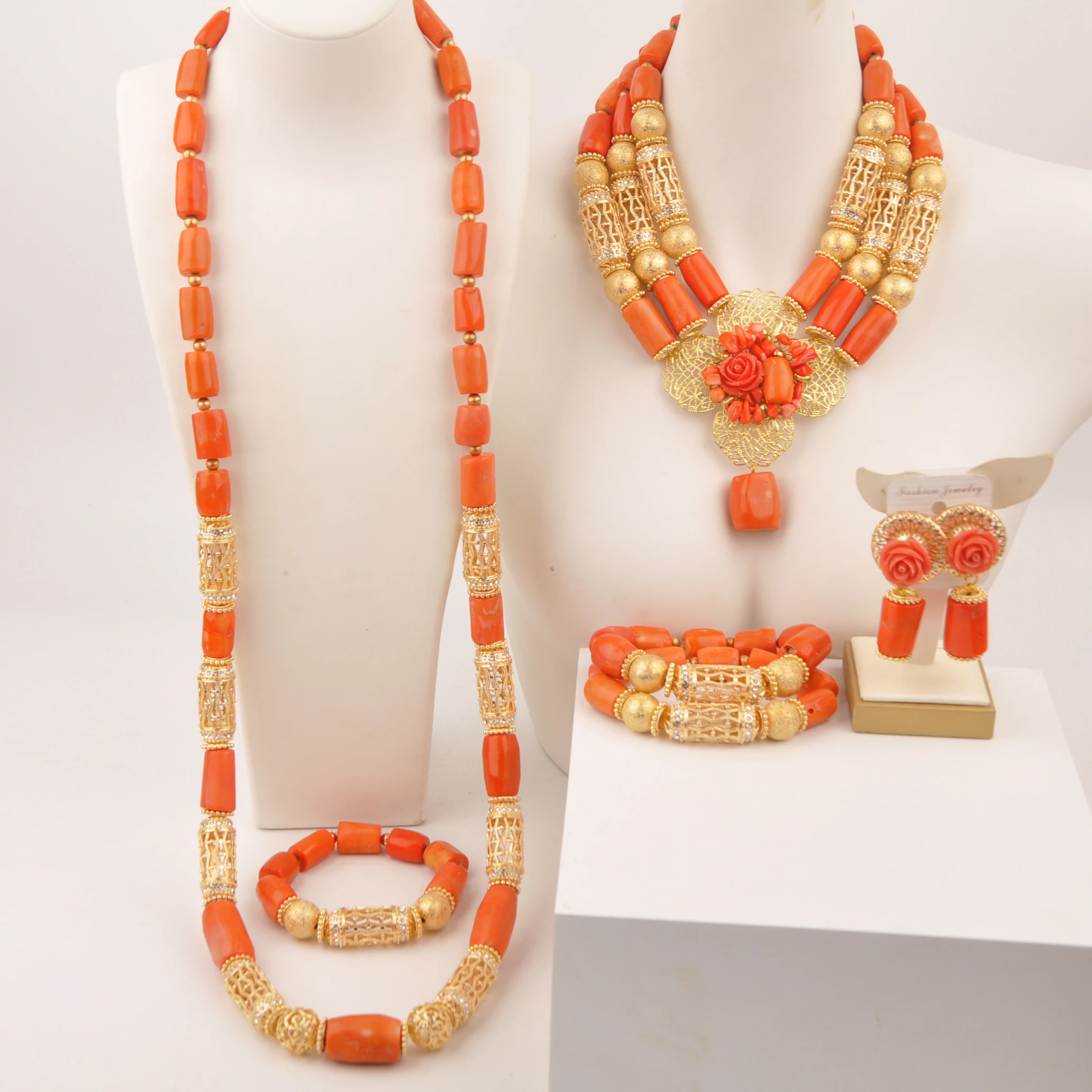 

Natural orange coral necklace for Nigerian wedding bride African jewelry jewelry set