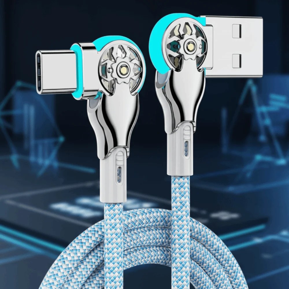 Double Bend 180 Degree Data Cable 66W Fast Charging Rotation Phone Charging Cable Weaving Shell Type C/micro USB Elbow Data Line
