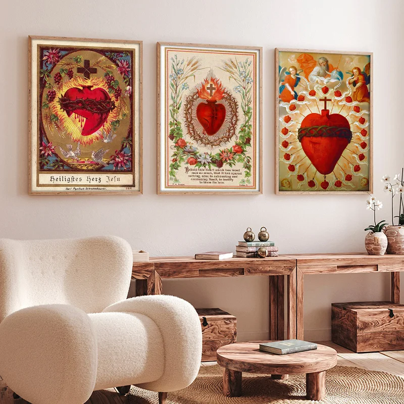 القلب المقدس ليسوع قماش اللوحة ماري القلب المقدس ملصق فني طباعة جدار صورة فنية لغرفة المعيشة ديكور المنزل بدون إطار