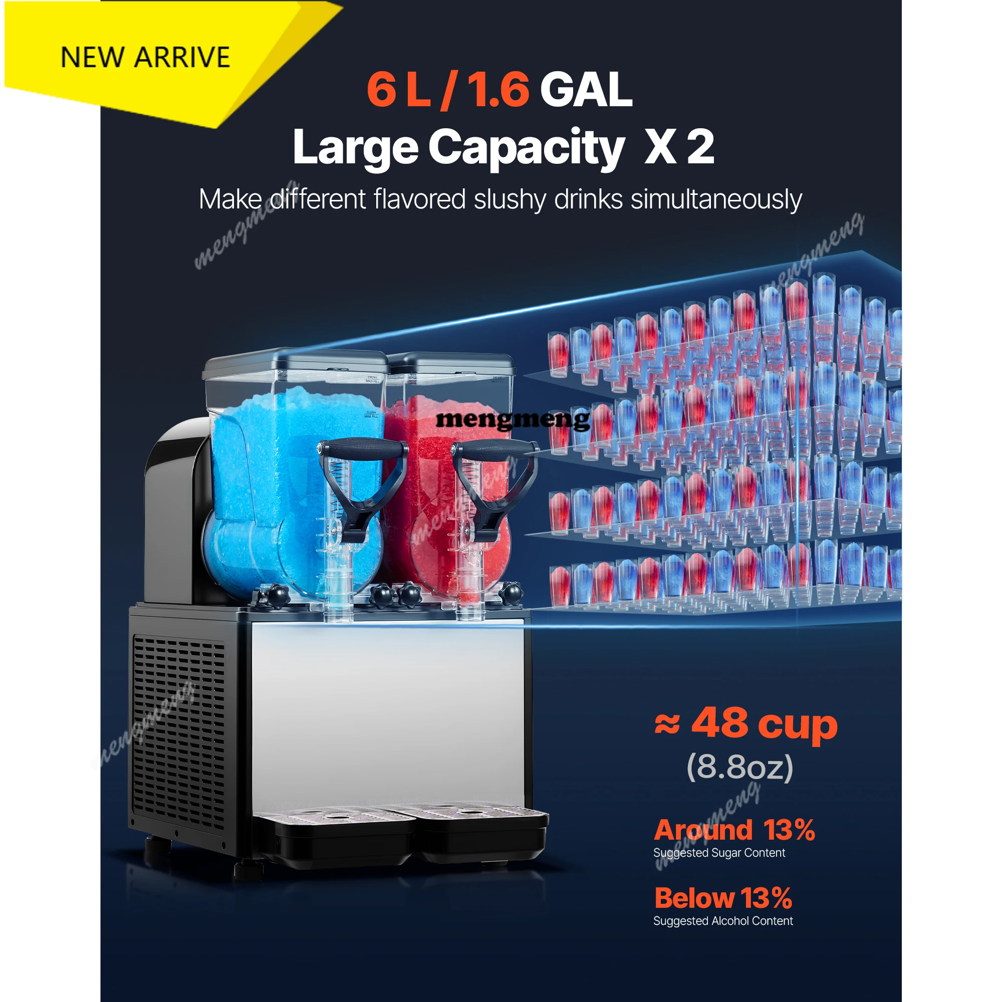 

Аппарат для приготовления слякоти (слэш) с двумя баками по 1,6 галлона, с функцией самоочистки, для ресторанов, баров и вечеринок