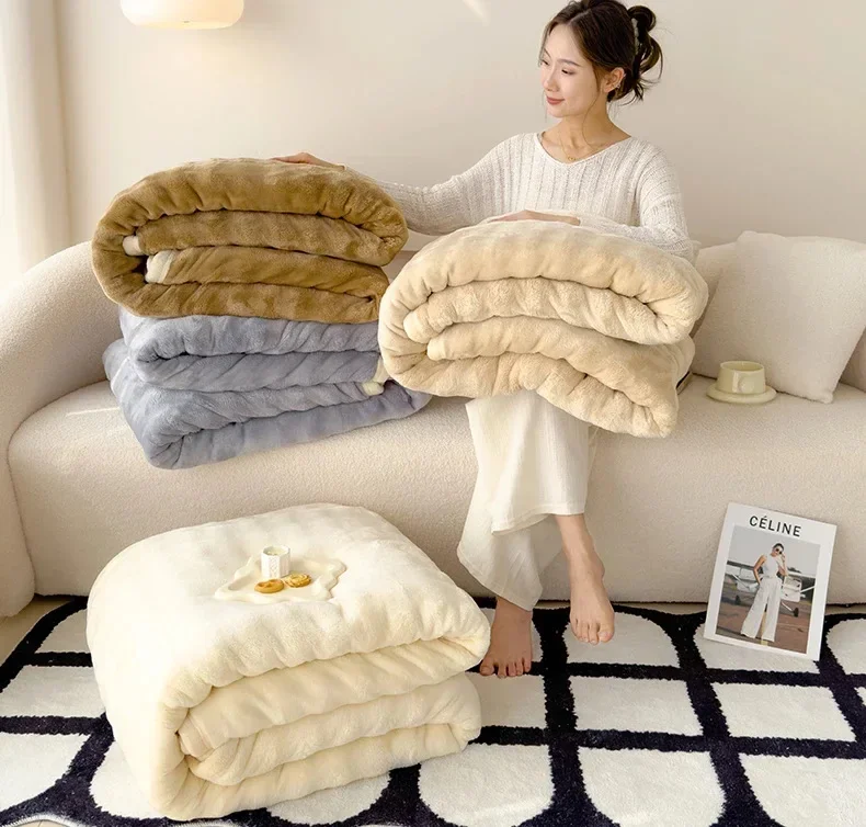 Einfarbige Flanell-Kaninchenfell-Decke, Nickerchen-Decke, Weiche Sofadecke, Korallenfleece-Überwurf für Schlafzimmer, Herstellergroßhandel – Detail 4