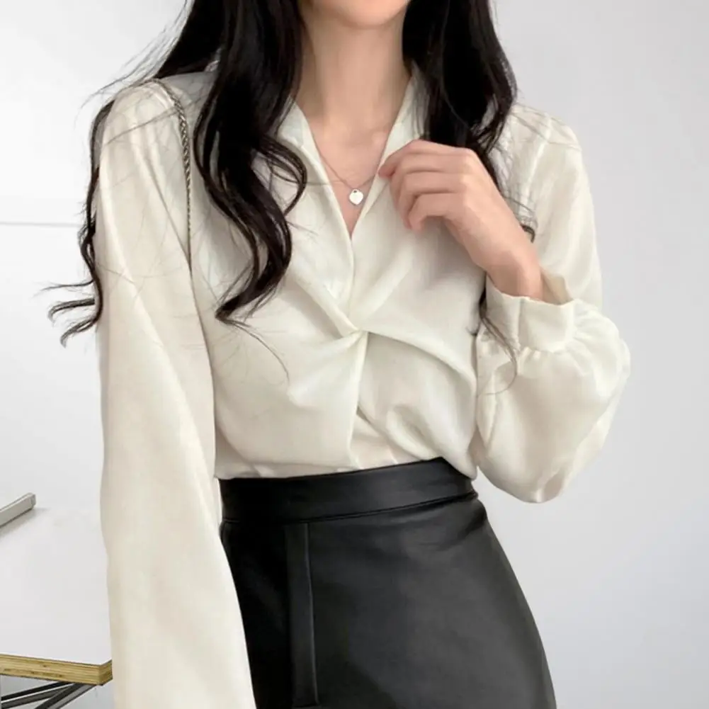 Women Shirt Korean Style Turn-down Collar Twisted Knot Long Sleeves Loose Pullover Lantern Women Summer Top Women Clothes