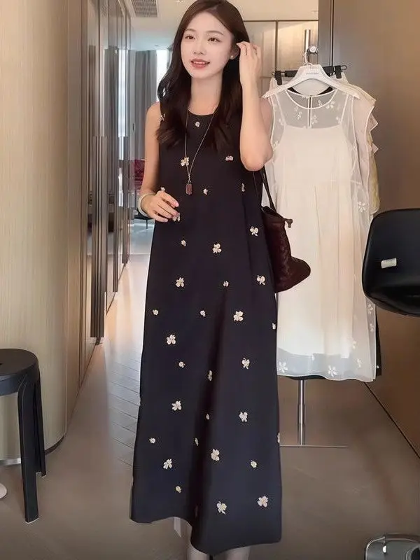 

plus Size Floral Print Maxi Dress Sleeveless Women's Clothing Conceal Flattering Summer Gown Hepburn Style Casual Wear