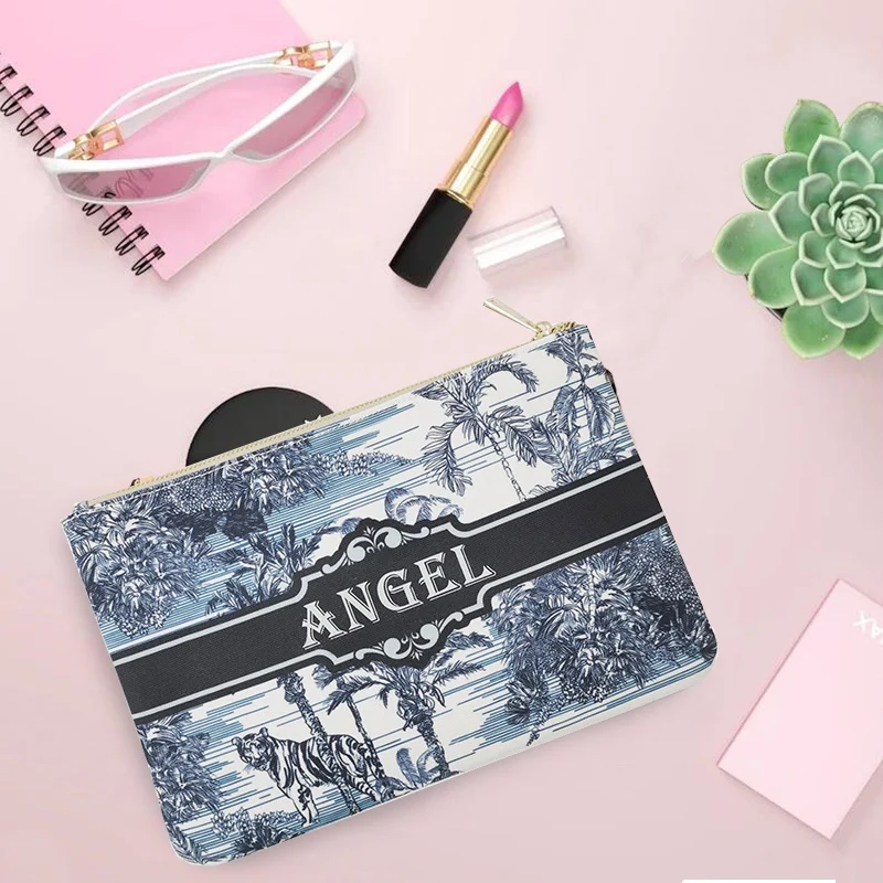 Graceful Customizable Name Women's Canvas Clutch Makeup Bag Purse Party Weekend Vacation Travel Cosmetic Bag Mobile Pouch Wallet