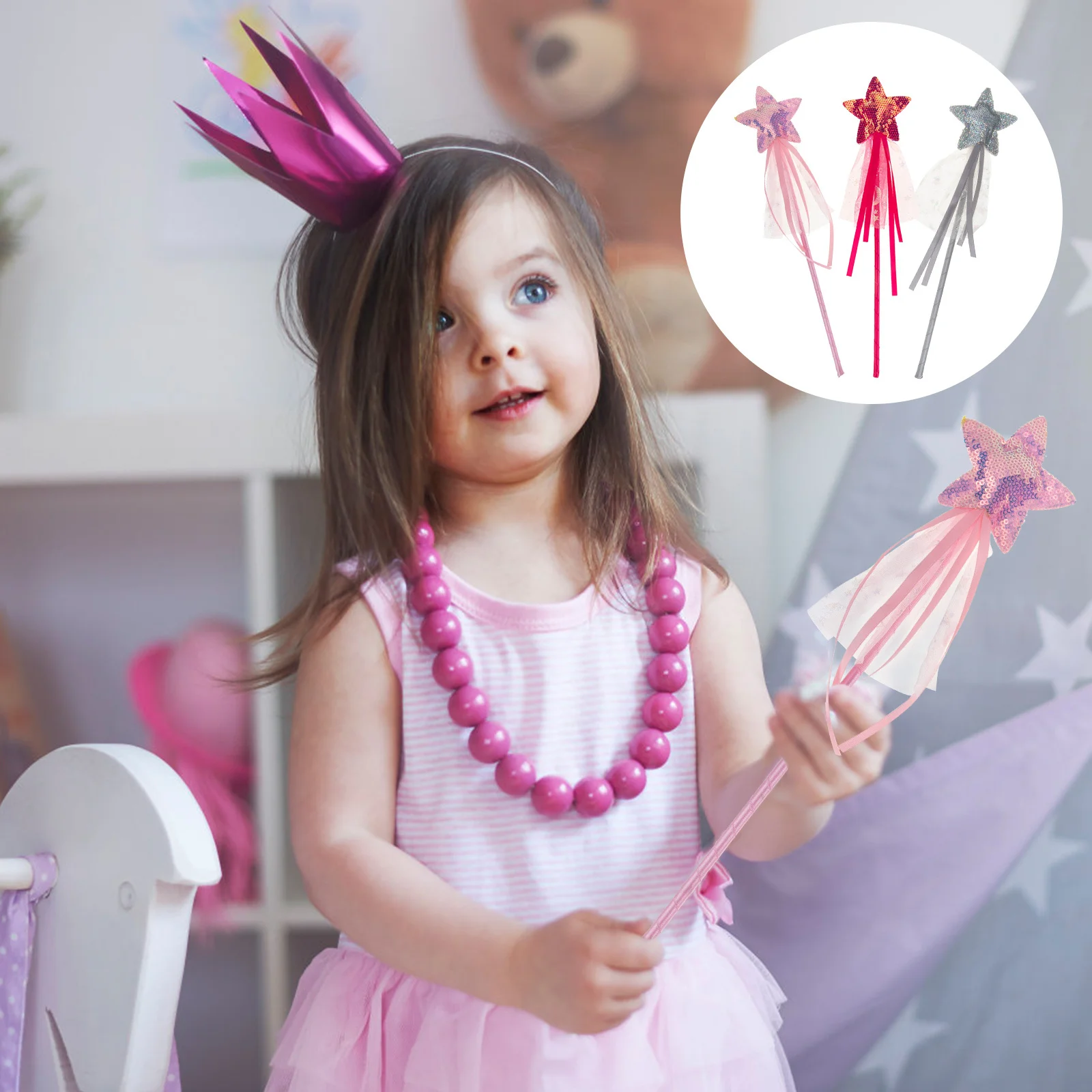 3Pcs Star Fairy Wand Shiny Cosplay Props Party Supplies Kids Girls Stage Performance Fairy Wand Kids Party Supplies