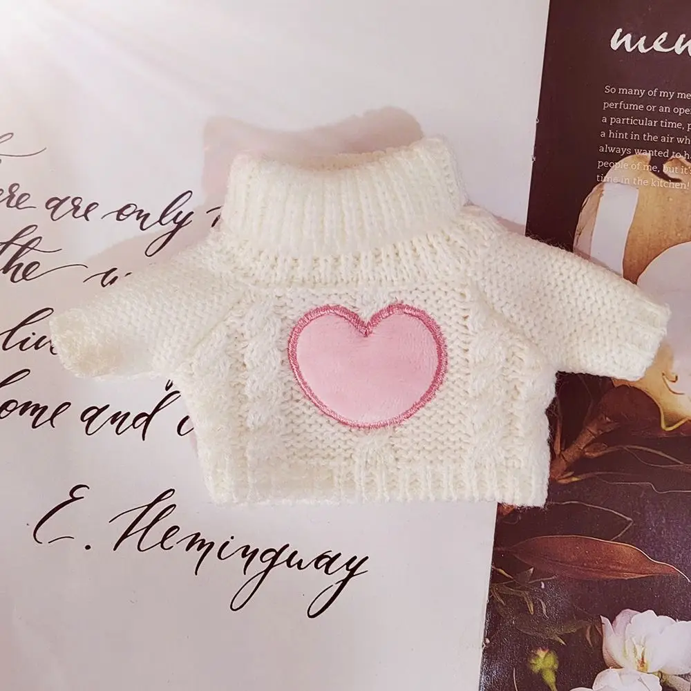 20CM Cotton Doll Clothes Sweet Tops Pink Heart High Collar Knitted Sweater For EXO Idol Dolls Accessories Plush Toys Clothing