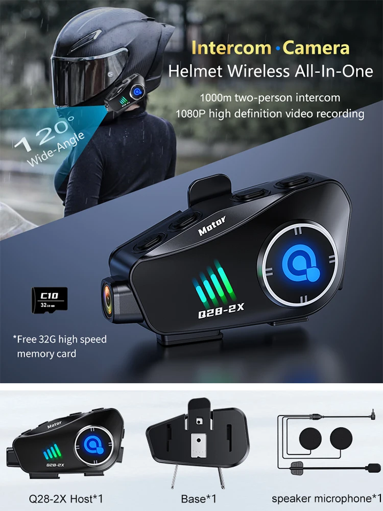 

Bluetooth Headset Motorcycle Helmet Camera Hd 1080P Wireless Camera Super Wide Angle Lens Ip66 Waterproof Wifi Video Recorder