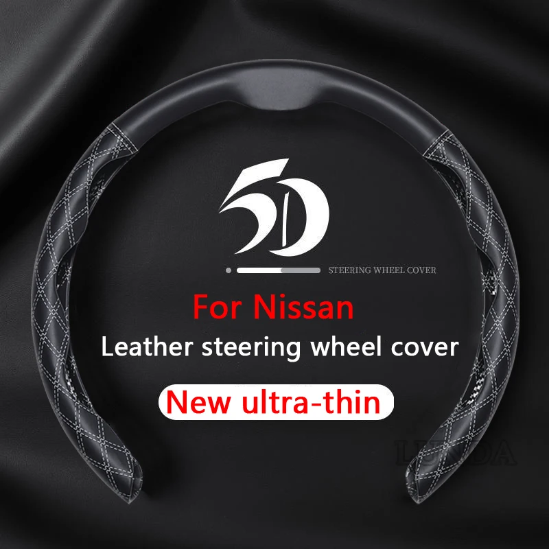 Car Steering Wheel Cover Leather 38cm Anti-Slip Wheel Booster Cover For Nissan Qashqai J10 X-Trail Juke Leaf Micra Note Patrol