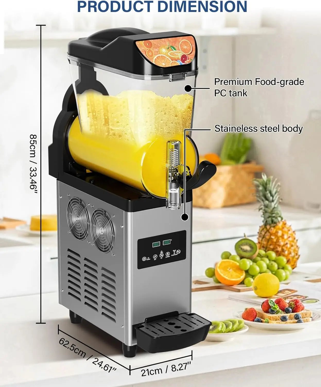 Commercial Slushy เครื่อง,15L/3.96 แกลลอนเครื่อง Margarita,450W สแตนเลสสตีลสมูทตี้เครื่องดื่มแช่แข็ง Maker,ทําความสะอาดด้วยตนเอง