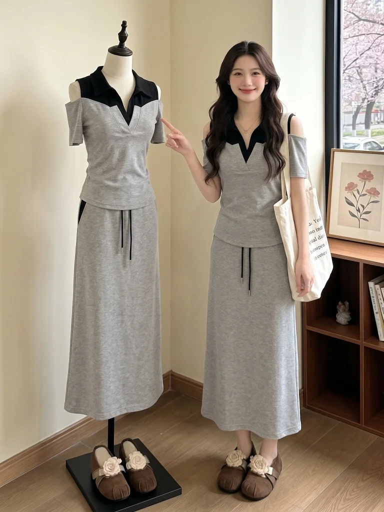 

plus Size Women's Summer Fashion Set Unique Personality Short Sleeve Dress Two-Piece Suit Street Style Big MM Trendy Outfit