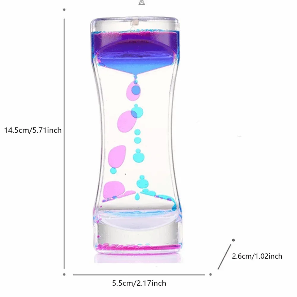 Picture 7: Double Colors Oil Hourglass Timer Creative Acrylic Floating Motion Bubble Timer Descending Sensory Bubble Visual Oil Hourglass