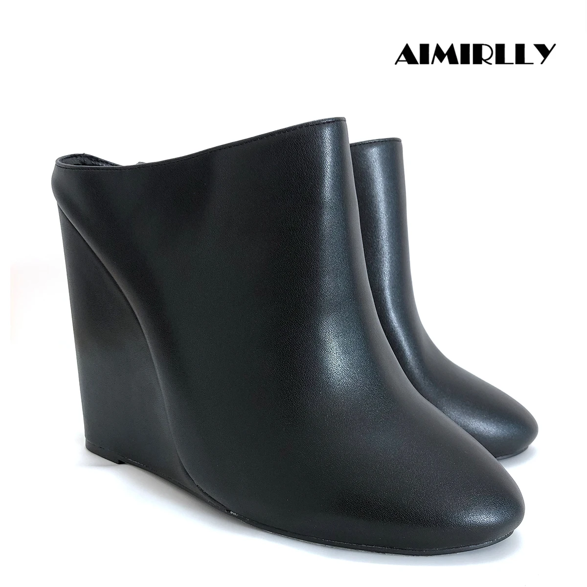 

Модные женские туфли на танкетке, тапочки на высоком каблуке с круглым носком, сандалии-мулы, женская удобная повседневная обувь черного цвета Aimirlly