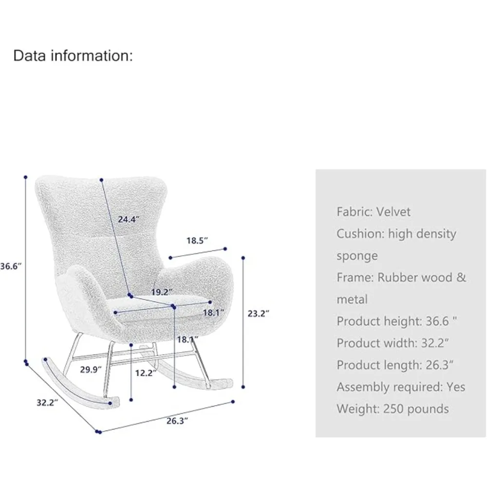 Velvet Rocking Chair Nursery, Modern Rocking Chair with High Backrest, Comfy Accent Glider Chair for Nursery, Living Room