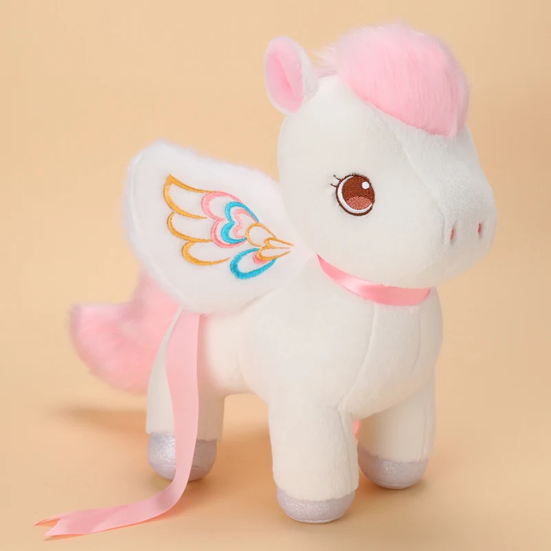 Cute White Pink Pegasus Plush Toys Soft Horse with Wing Dolls Unicorn Sleeping Huggable Pillow Home Decor Kids Birthday Gifts