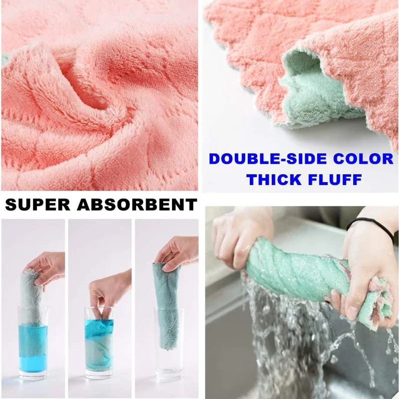 10/1Pcs Double Sided Cleaning Cloth Absorbent Microfiber Towel Furniture Glass Dish Washing Wipe Cloth Kitchen Non Stick Oil Rag