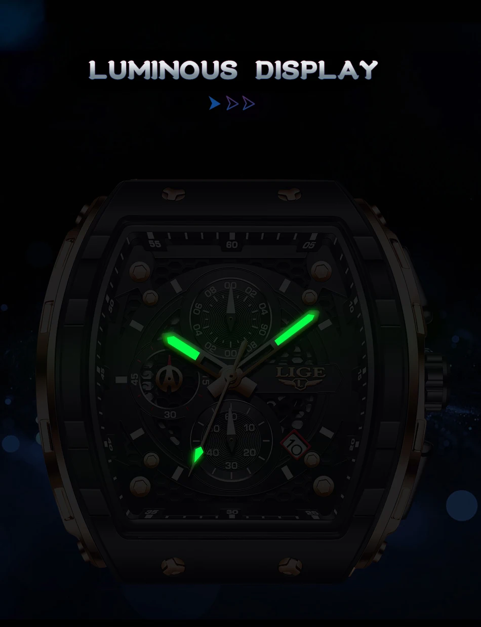 Reloj LIGE original clásico de lujo para hombre, correa de silicona de cuarzo, fecha luminosa, relojes casuales de negocios para hombre, relojes masculinos