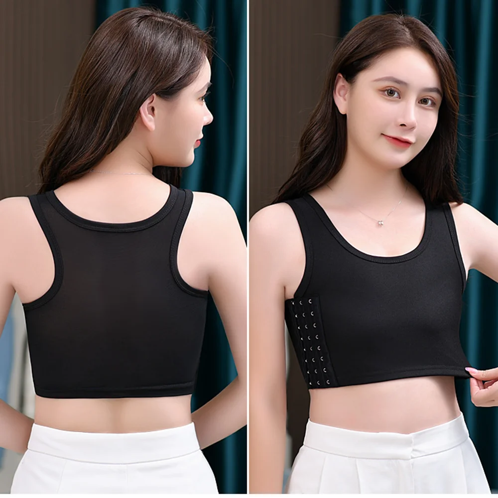 Women\'s Chest Folder Underwear Sleeveless T-Shirt Wireless Chest Packaging Breathable Bandage Short Vest With Side Buttons