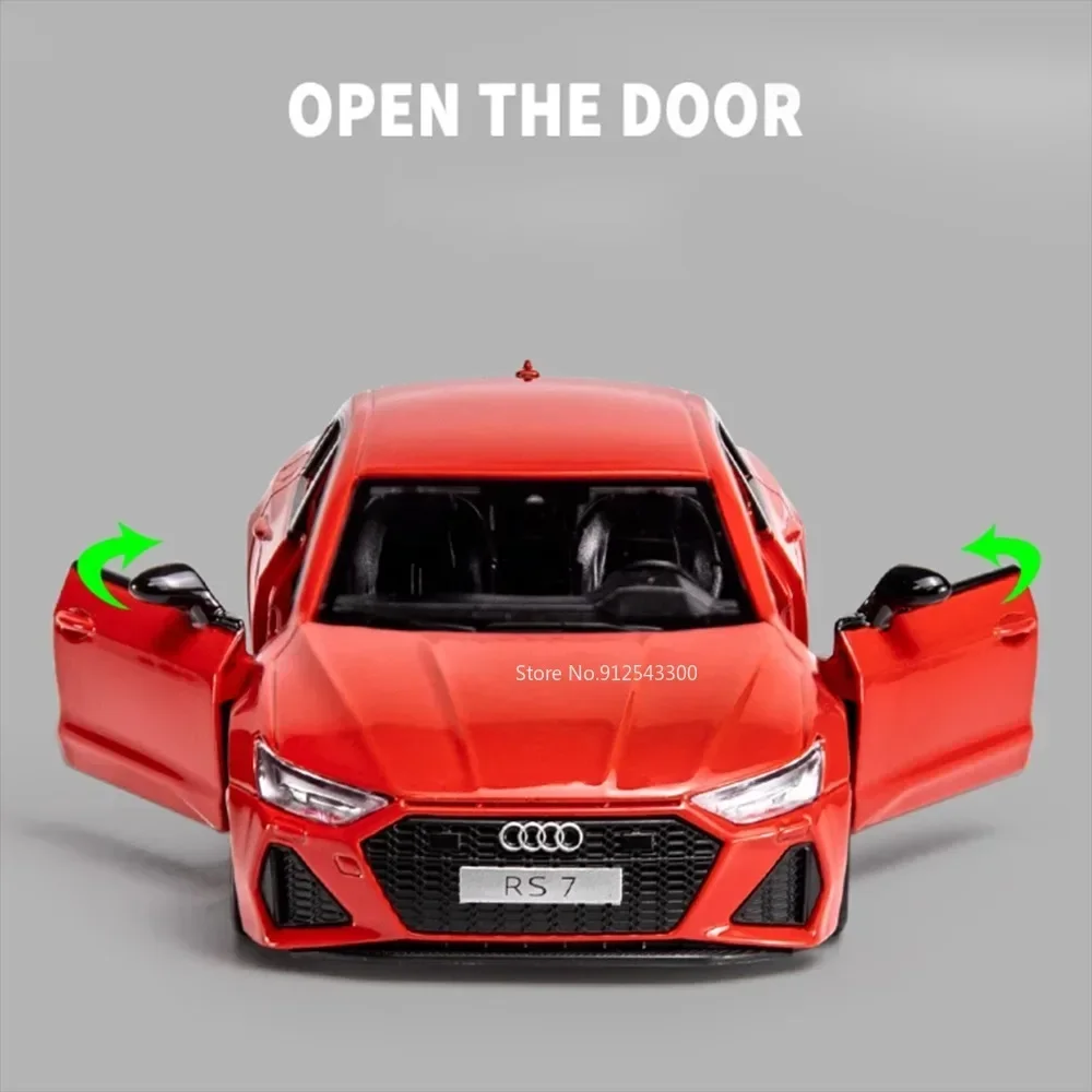 CCA 1/35 AUDI RS7 Alloy Car Model Toy Diecast Metal Doors Opened Simulation Sound Light Pull Back Collection Toys for Kids Gifts