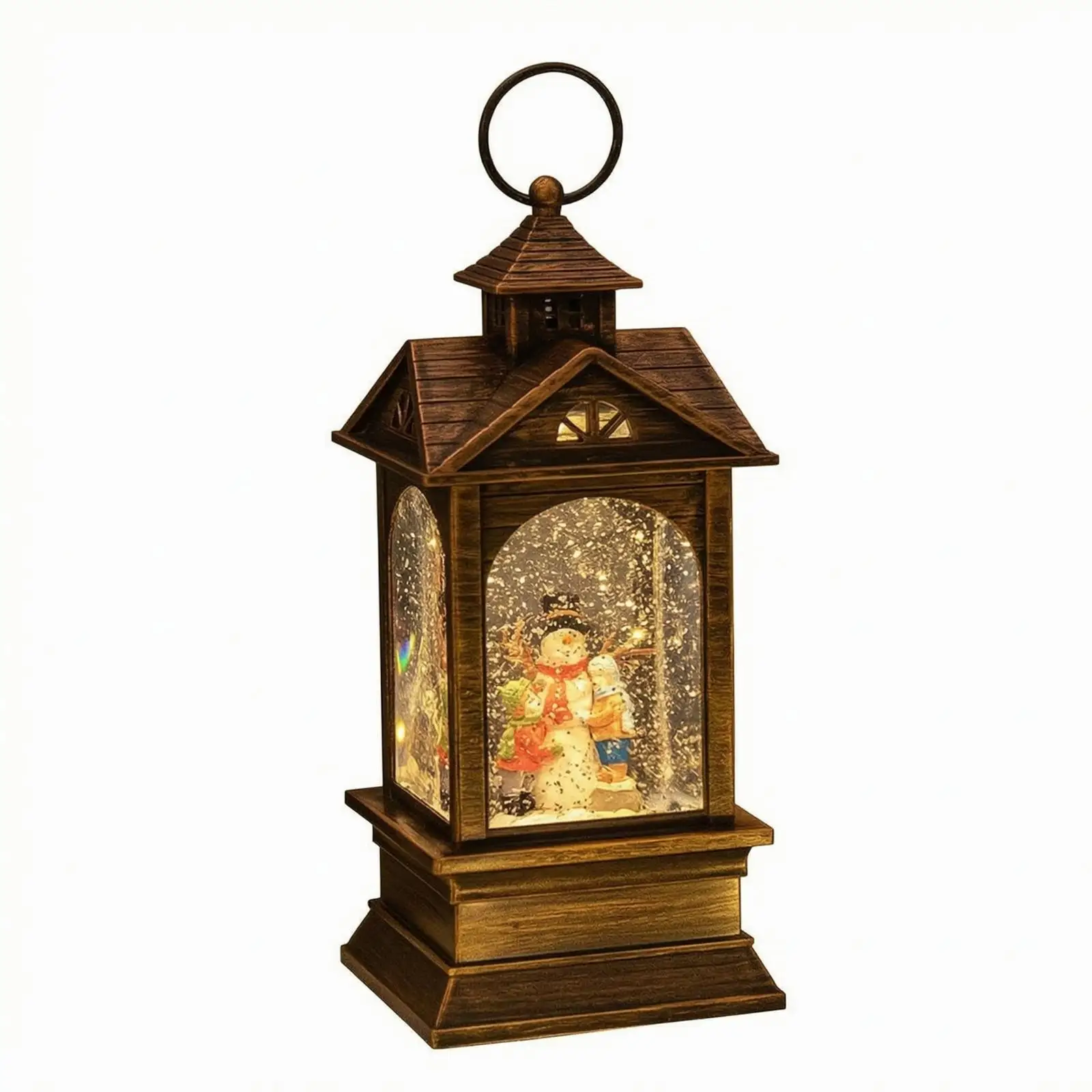 Christmas Music Lantern Night Light Snowman Winter Scene Warm Glow Woodgrain Body Decor for Festive Home Display