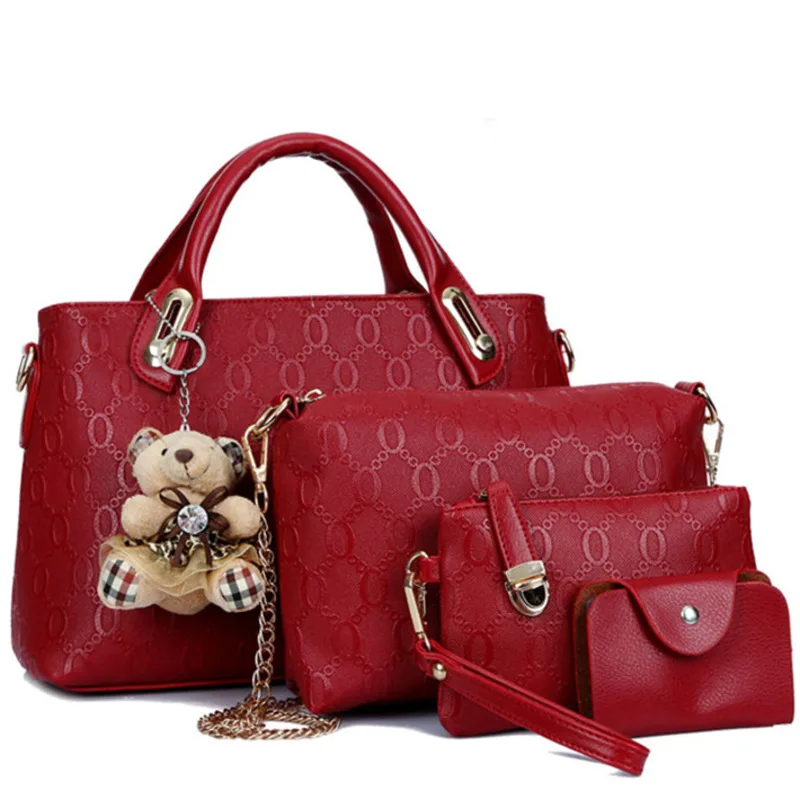 Women's Messenger Bag Classic Style Little Bear Pendant Trend Embossed Set Of Four Crossbody Handbags For Women  Quality Luxury