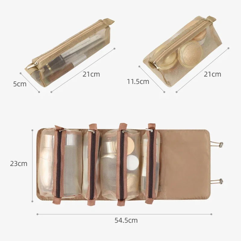 Vrouwen opvouwbare make-uptas met grote capaciteit make-upborstel opbergtas waterdicht compartiment reismake-up borstel beschermhoes