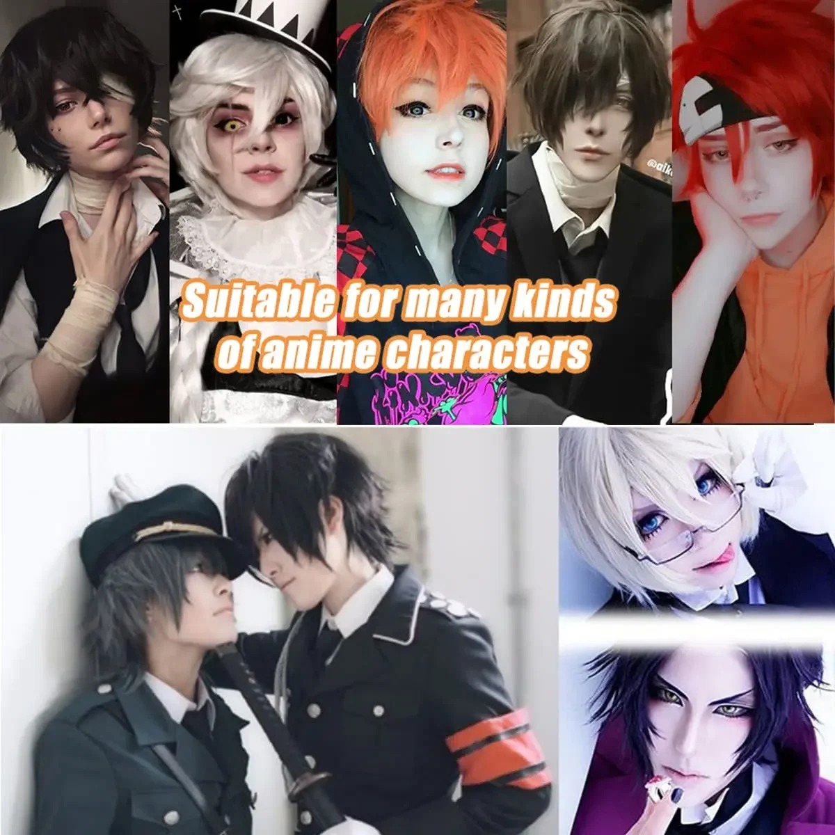 شعر مستعار أحمر قصير للرجال شعر مستعار أحمر تأثيري لجميع القديسين عيد الميلاد الحدث الأحمر زي حفلة شعر مستعار اصطناعي