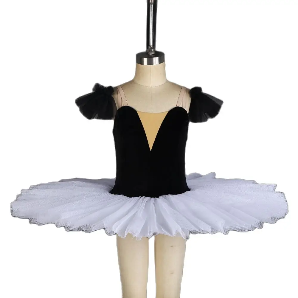 BLL182 Black Stretch Velvet Bodice with Nude V Neck Ballet Pleated Tutu Pre-Profesional Ballet Dance Tutu for Girls & Women