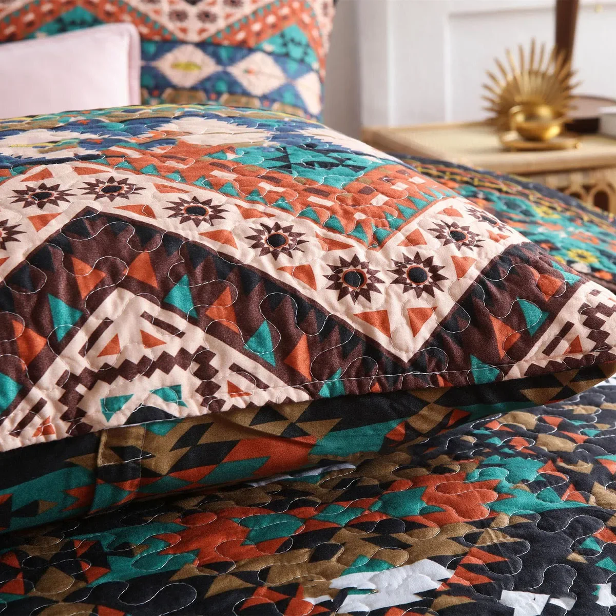 Bohemia Style Cotton Bedspread Quilt Set Queen Size Bedspread on the Bed Summer Comforter 3-Piece Quilted Bed Cover Set