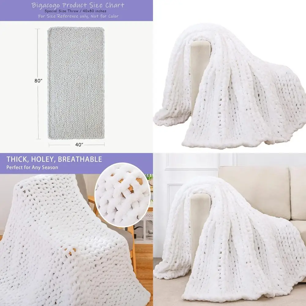 

Роскошное одеяло из синели большого размера ручной вязки, 40x80, мягкое вязание крючком, белое для дивана и гостиной