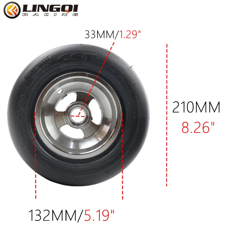 LINGQI RACING Aluminum Alloy Bearing Wheels Hub Rims 80/60-5	Front Rear Wheel Tire For Balance Car Electric Drift Kart Racing