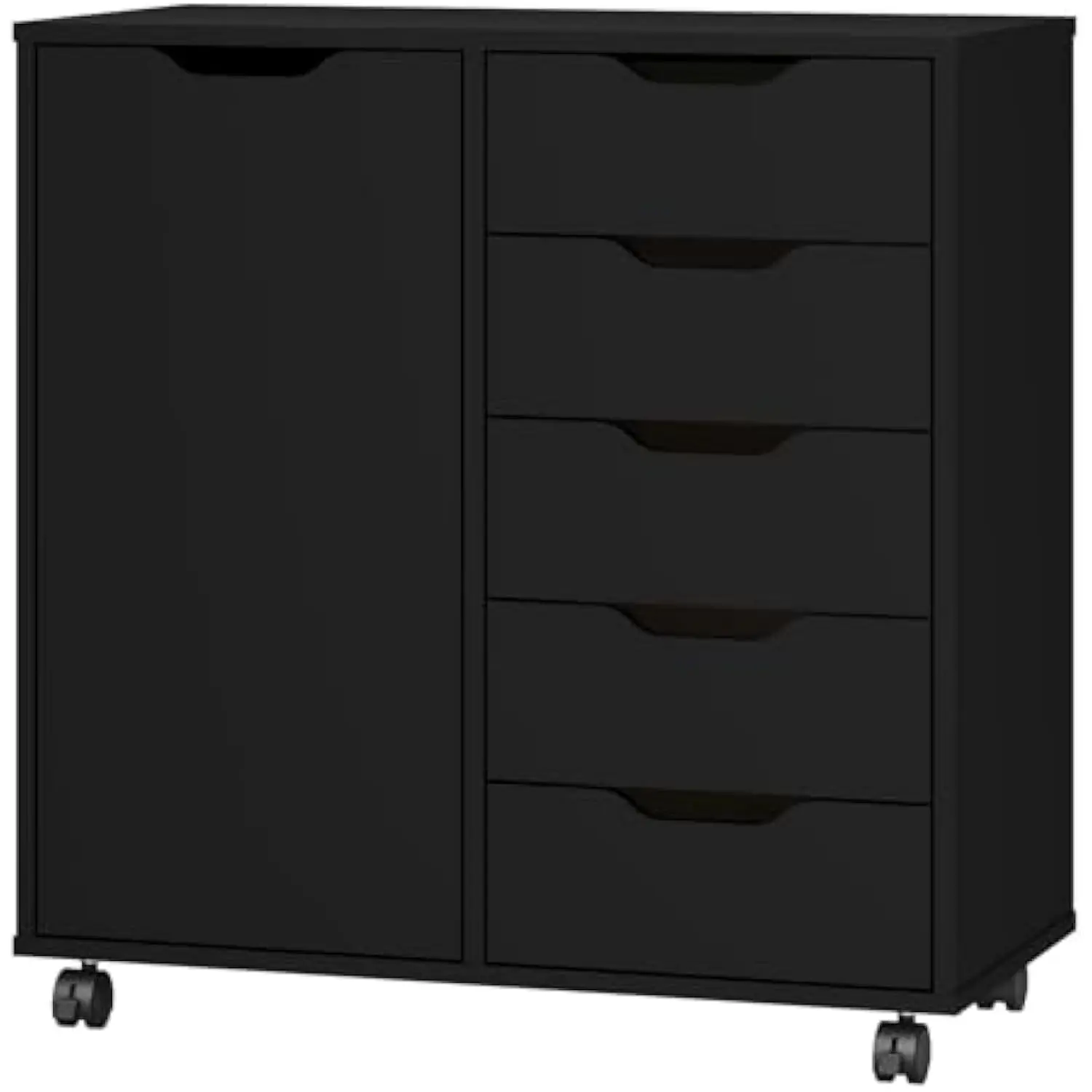 

5-Drawer Chest with 1 Door, Wooden Chest of Drawers Storage Dresser Cabinet with Wheels, Office Organization and Storage, Bedr