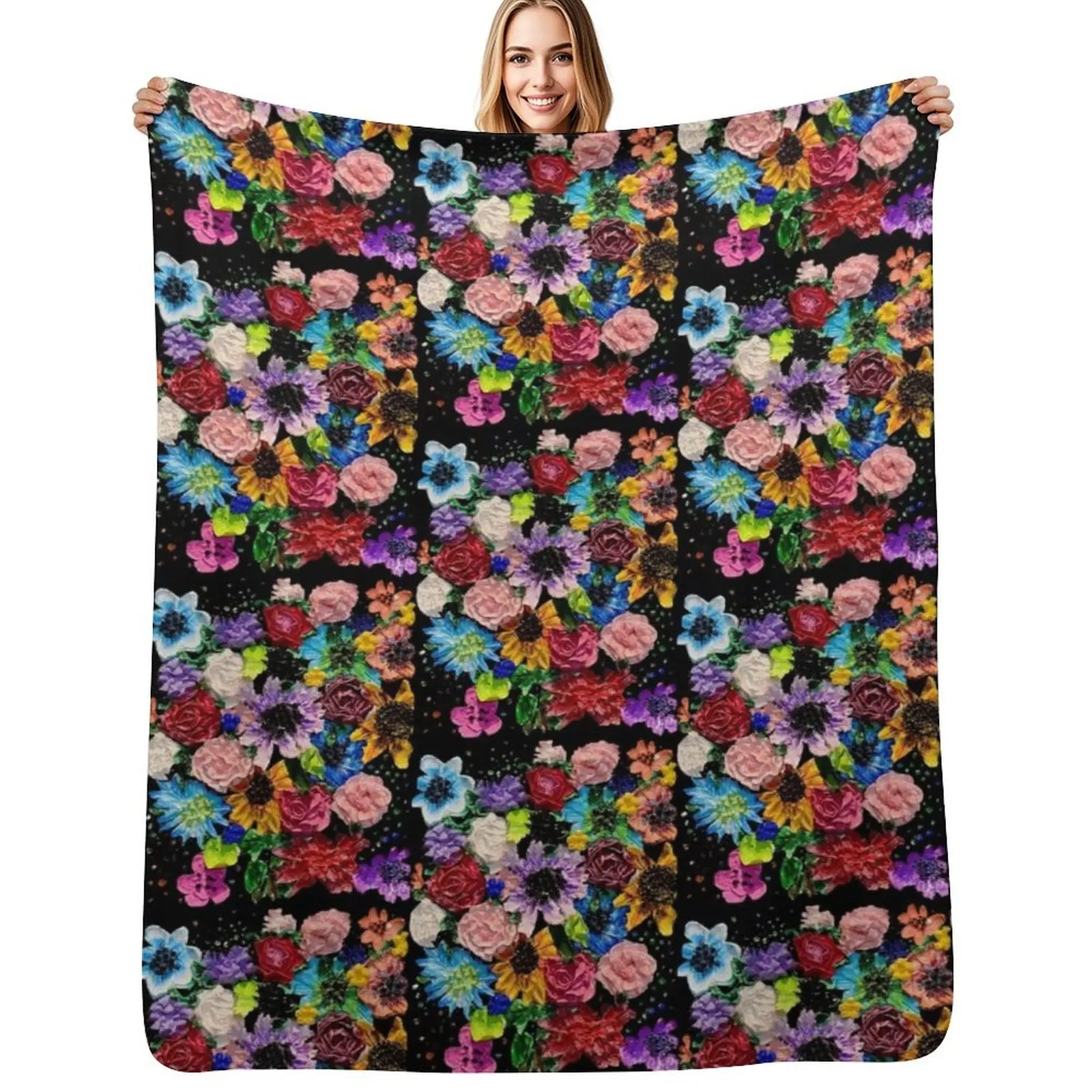 Floral Explosion Artwork Throw Blanket Warm Throw Blanket Gift for Anniversary