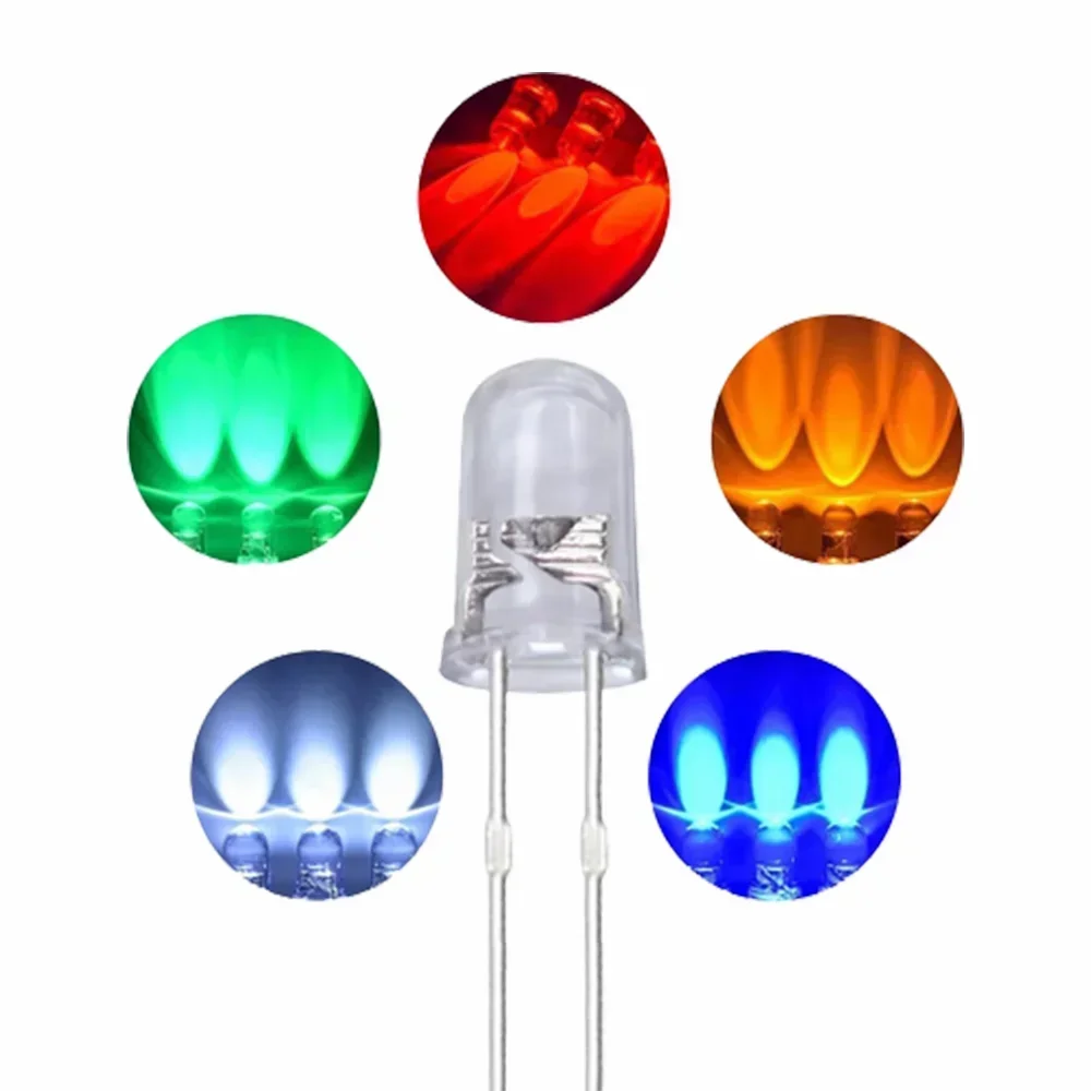 50PCS 3mm LED Diode Clear Bright Multicolor Individual Light Diodes Assortment Kit Red/Green/Blue/Yellow/White/Orange