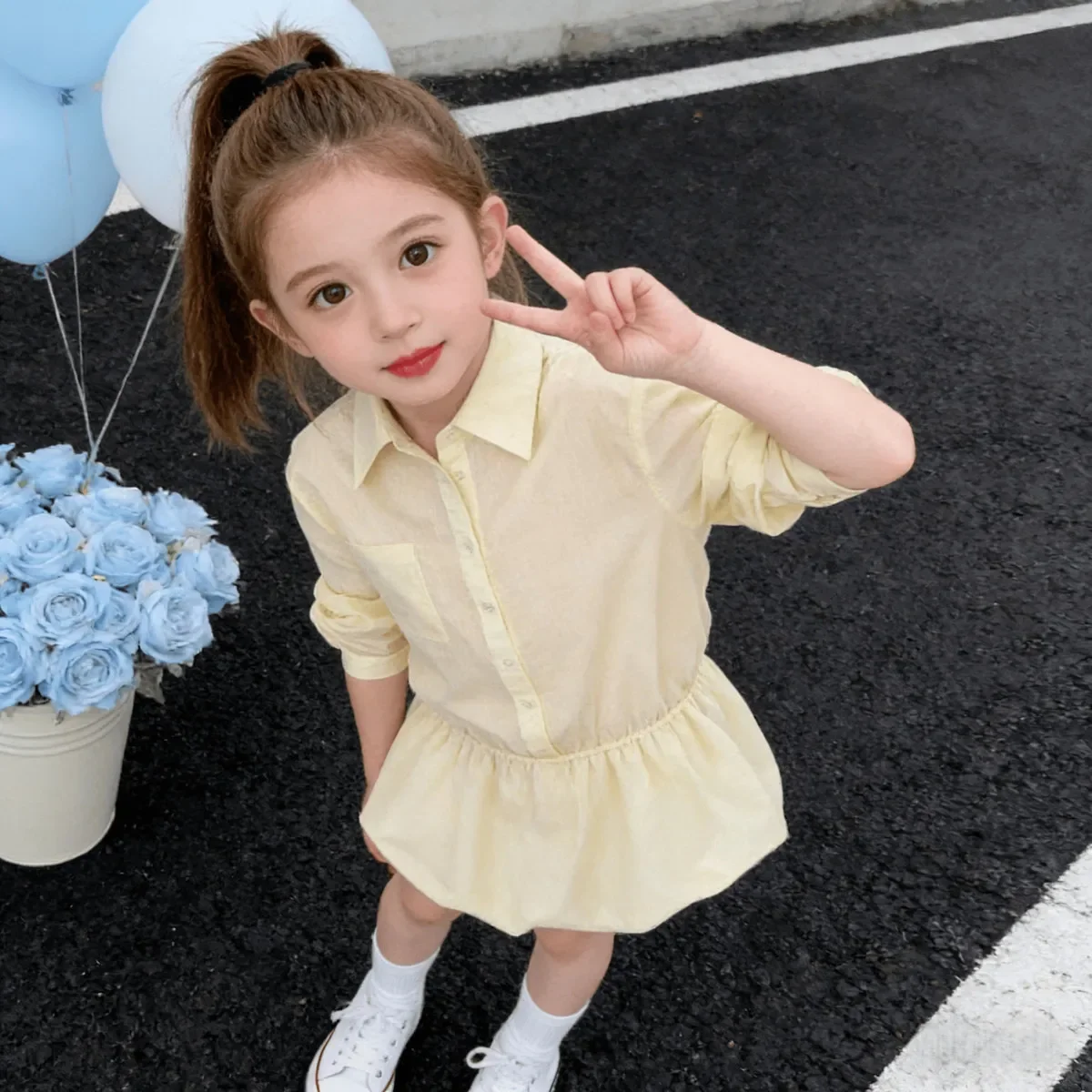 

2026 New Girls' Long Sleeved Shirt Dress Korean Fashion Spring Autumn Casual Children's Dress