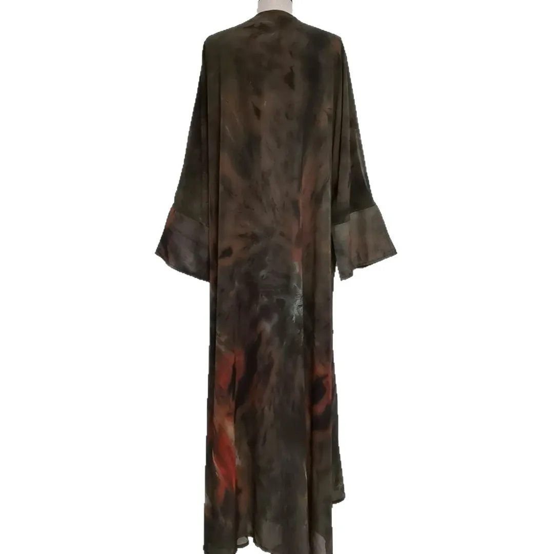 2025 musulman nouvelle mode femmes imprimé décontracté à la mode ethnique lâche en mousseline de soie Cardigan Abaya femme vêtements manteaux moyen-orient arabe