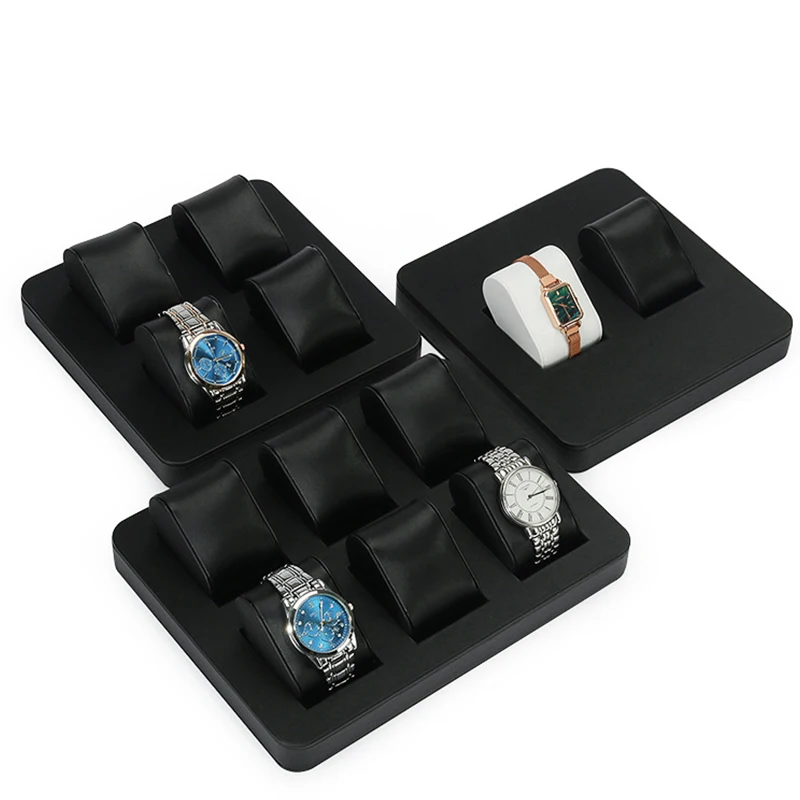 

Watch display props black and white brushed watch display tray counter watch display stand set