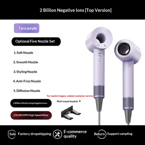 5 in 1 Professional Bladeless Hair Dryer Hot Cold Air Negative Ion High Speed Drying Lightweight for Home Travel Use